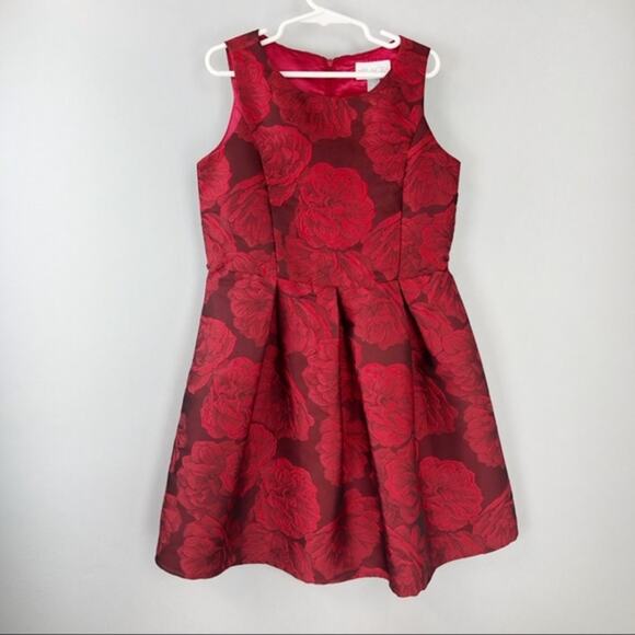 The Children's Place Other - The Children’s Place Holiday Red Floral Fit & Flare Dress Sz 8